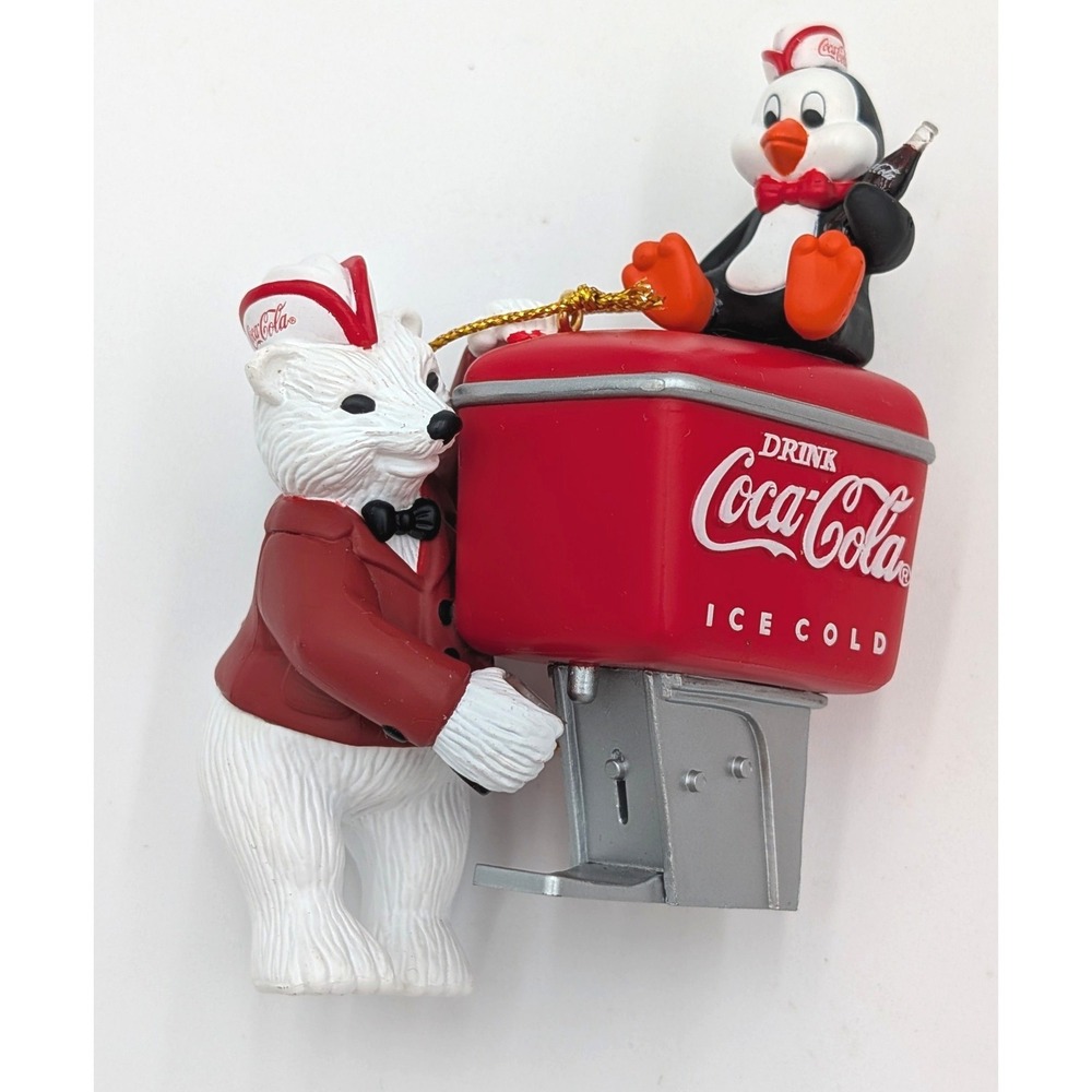Coca-Cola Polar Bear Penguin Soda Fountain Ornament Trim A Tree Cavanagh Box